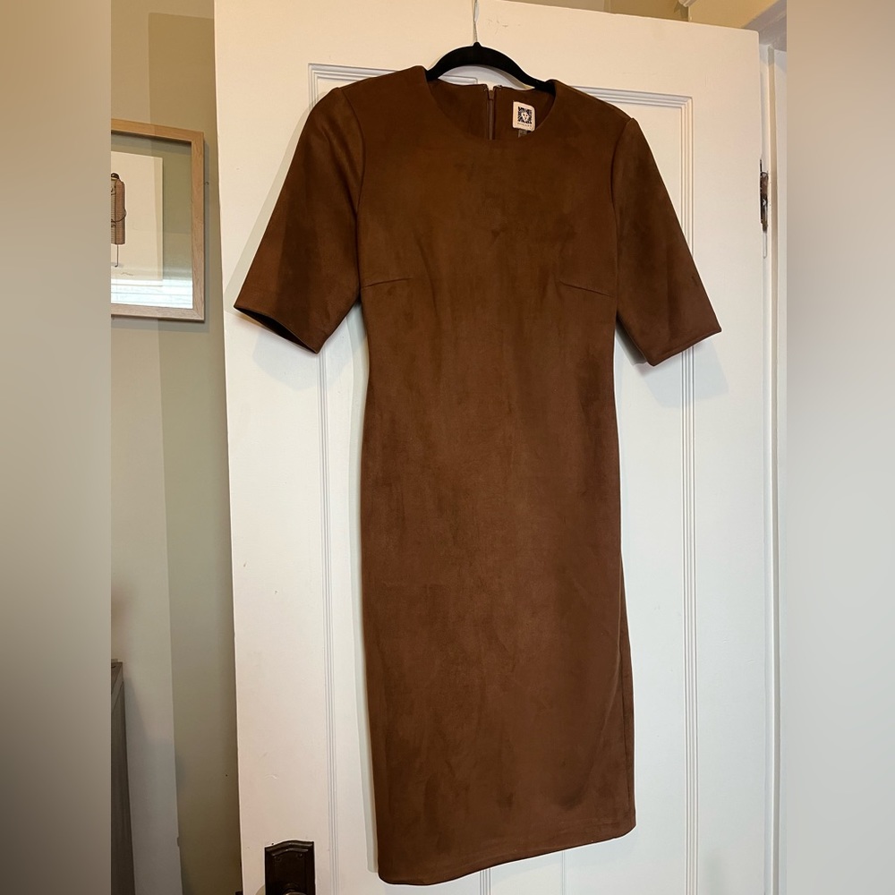 Anne Klein Brown Suede-Look Mini Dress